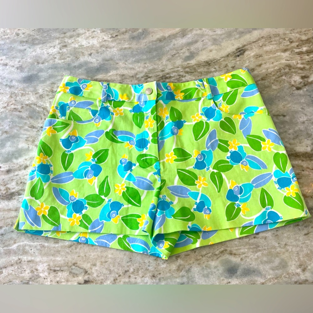 VTG Lilly Pulitzer Green Blue Bird Print Short Size 8